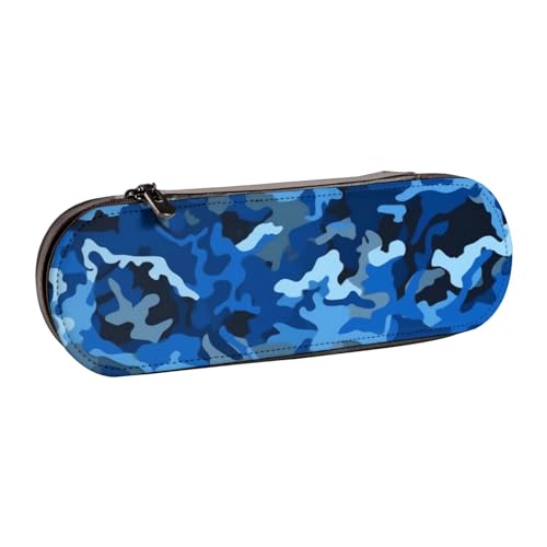 Federmäppchen aus Leder, mit Camouflage-Muster, für Mädchen und Jungen, niedliches Federmäppchen, Make-up-Tasche für Reisen, Schule, Büro, Uni, Blau, Schwarz , Einheitsgröße, Schulranzen von MKNAZ