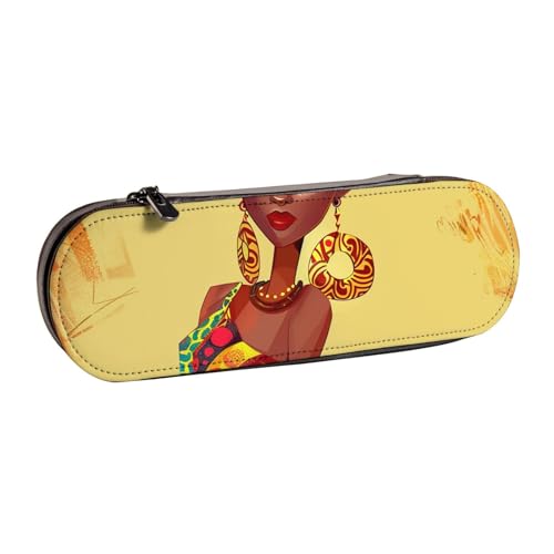 Federmäppchen aus Leder, traditionelles afrikanisches Mädchen, bedruckt, Hartschale, für Mädchen und Jungen, niedliches Federmäppchen, Make-up-Tasche für Reisen, Schule, Büro, Universität, Schwarz , von MKNAZ