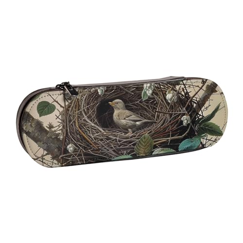 Federmäppchen aus Leder für Mädchen und Jungen, Motiv: Vögel, bedruckt, für Reisen, Schule, Büro, Universität, Schwarz , Einheitsgröße, Schulranzen von MKNAZ