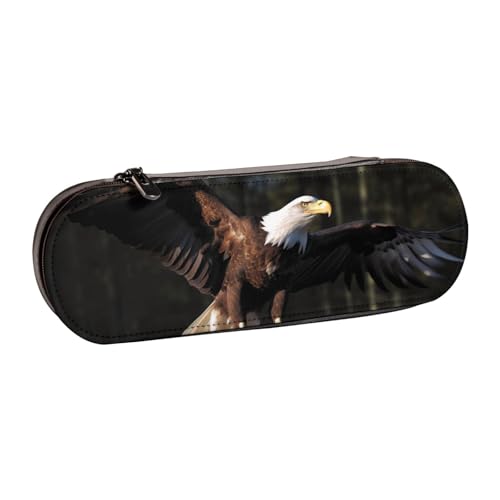 Federmäppchen aus Leder mit 3D-Motiv und Weißkopfseeadler, für Mädchen und Jungen, niedliches Federmäppchen für Reisen, Schule, Büro, Uni, Schwarz , Einheitsgröße, Schulranzen von MKNAZ