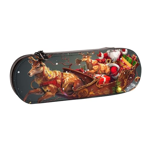 Federmäppchen aus Leder mit Aufdruck "Merry Christmas" für Mädchen und Jungen, niedliches Federmäppchen für Stifte, Make-up-Tasche für Reisen, Schule, Büro, Universität, Schwarz , Einheitsgröße, von MKNAZ