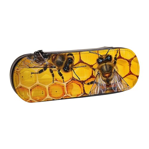 Federmäppchen aus Leder mit Bienenwabenmuster, für Mädchen und Jungen, niedliches Federmäppchen für Stifte, Make-up-Tasche für Reisen, Schule, Büro, Uni, Schwarz , Einheitsgröße, Schulranzen von MKNAZ
