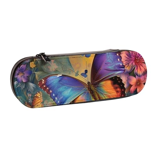 Federmäppchen aus Leder mit Blumen- und Schmetterlings-Motiv, für Mädchen und Jungen, niedliches Federmäppchen für Reisen, Schule, Büro, Universität, Schwarz , Einheitsgröße, Schulranzen von MKNAZ