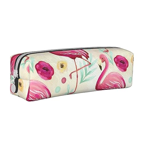 Federmäppchen aus Leder mit Blumenverzierung, Herzmotiv, rechteckig, für Mädchen und Jungen, Stifteetui & Make-up-Tasche für Studenten, Schule, Büro, College, Flamingo, Einheitsgröße, Schulranzen von MKNAZ