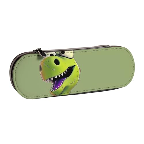 Federmäppchen aus Leder mit Cartoon-Dinosaurier-Motiv, für Mädchen und Jungen, niedliches Federmäppchen, Make-up-Tasche für Reisen, Schule, Büro, Universität, Schwarz , Einheitsgröße, Schulranzen von MKNAZ