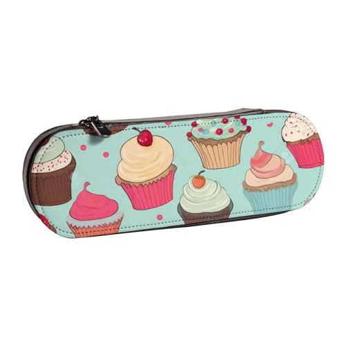 Federmäppchen aus Leder mit Cupcake-Motiv, für Mädchen und Jungen, niedliches Federmäppchen für Reisen, Schule, Büro, Universität, Schwarz , Einheitsgröße, Schulranzen von MKNAZ