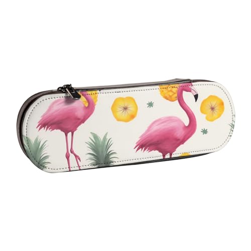 Federmäppchen aus Leder mit Flamingo- und Ananas-Motiv, für Mädchen und Jungen, niedliches Federmäppchen, Make-up-Tasche für Reisen, Schule, Büro, Uni, Schwarz , Einheitsgröße, Schulranzen von MKNAZ