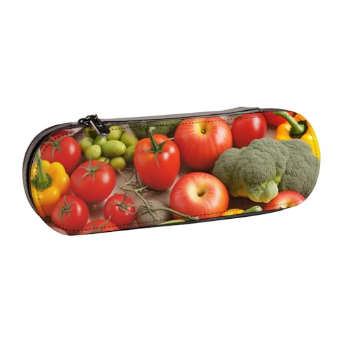 Federmäppchen aus Leder mit Gemüse und Früchten bedruckt, für Mädchen und Jungen, niedliches Federmäppchen für Stifte, Make-up-Tasche für Reisen, Schule, Büro, Universität, Schwarz , Einheitsgröße, von MKNAZ
