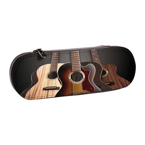 Federmäppchen aus Leder mit Gitarren-Motiv, für Mädchen und Jungen, niedliches Federmäppchen für Reisen, Schule, Büro, Universität, Schwarz , Einheitsgröße, Schulranzen von MKNAZ