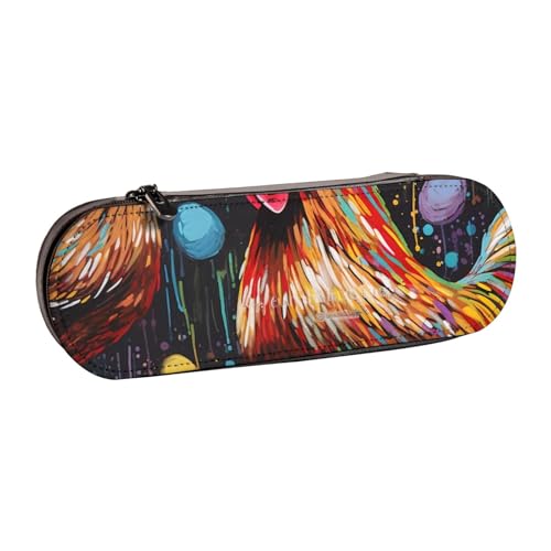 Federmäppchen aus Leder mit Hühneraufdruck, für Mädchen und Jungen, niedliches Federmäppchen für Stifte, Make-up-Tasche für Reisen, Schule, Büro, Universität, Schwarz , Einheitsgröße, Schulranzen von MKNAZ