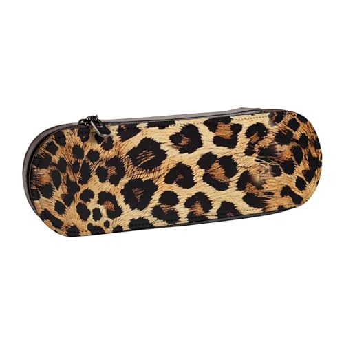Federmäppchen aus Leder mit Leopardenmuster, für Mädchen und Jungen, niedliches Federmäppchen für Reisen, Schule, Büro, Universität, Schwarz , Einheitsgröße, Schulranzen von MKNAZ