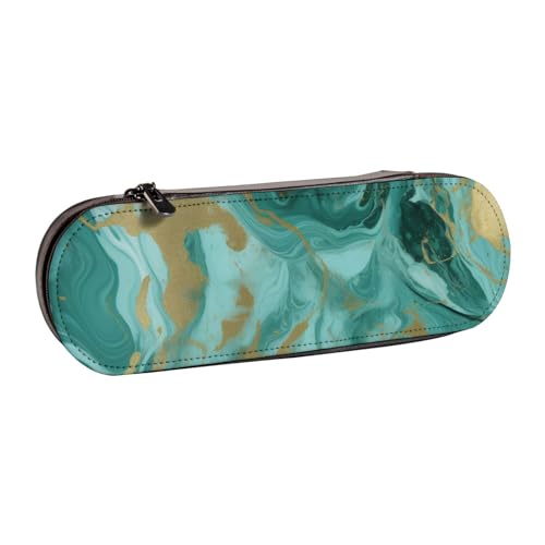 Federmäppchen aus Leder mit Marmor-Aufdruck, für Mädchen und Jungen, niedliches Federmäppchen für Stifte, Make-up-Tasche für Reisen, Schule, Büro, Uni, Blaugrün und Gold, Schwarz , Einheitsgröße, von MKNAZ
