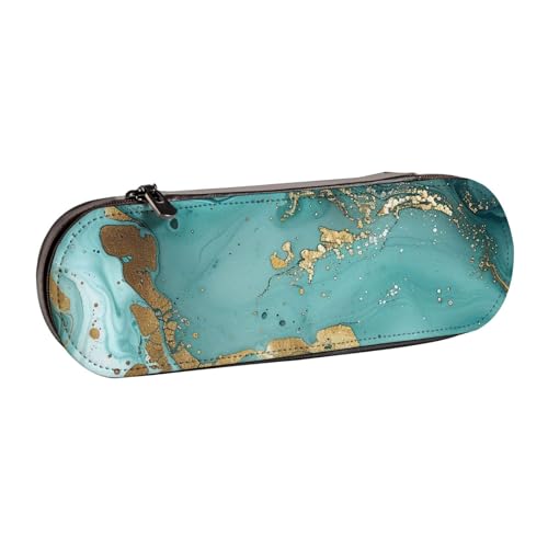 Federmäppchen aus Leder mit Marmor-Aufdruck, für Mädchen und Jungen, niedliches Federmäppchen für Stifte, Make-up-Tasche für Reisen, Schule, Büro, Uni, Blaugrün und Gold, Schwarz , Einheitsgröße, von MKNAZ