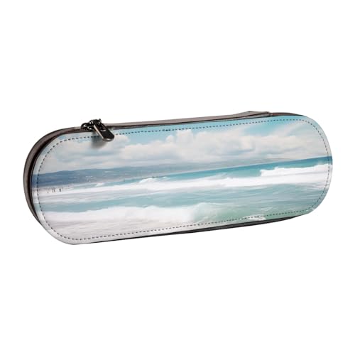 Federmäppchen aus Leder mit Meeresstrand, für Mädchen und Jungen, niedliches Federmäppchen für Reisen, Schule, Büro, Universität, Schwarz , Einheitsgröße, Schulranzen von MKNAZ