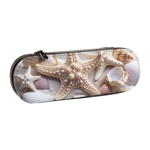 Federmäppchen aus Leder mit Perlen und Muschelmotiv, bedruckt, für Mädchen und Jungen, niedliches Federmäppchen, Make-up-Tasche für Reisen, Schule, Büro, Uni, Schwarz , Einheitsgröße, Schulranzen von MKNAZ