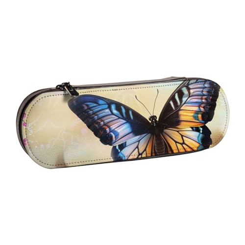Federmäppchen aus Leder mit Schmetterlings-Design, bedruckt, für Mädchen und Jungen, niedliches Federmäppchen für Reisen, Schule, Büro, Universität, Schwarz , Einheitsgröße, Schulranzen von MKNAZ