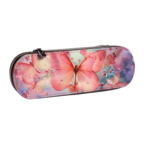 Federmäppchen aus Leder mit Schmetterlingsmotiv, für Mädchen und Jungen, niedliches Federmäppchen für Reisen, Schule, Büro, Universität, Schwarz , Einheitsgröße, Schulranzen von MKNAZ