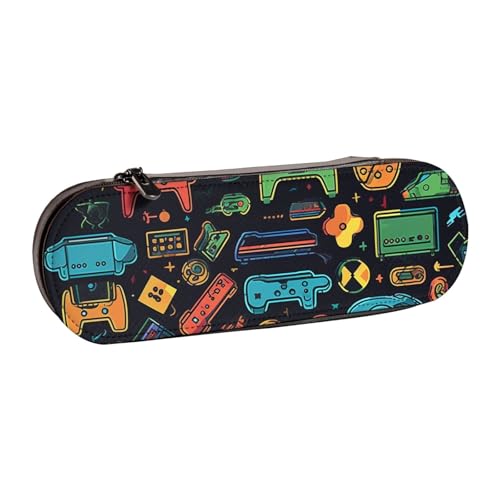 Federmäppchen aus Leder mit Spielvideo-Gaming-Motiv, bedruckt, für Mädchen und Jungen, niedliches Federmäppchen, Make-up-Tasche für Reisen, Schule, Büro, Universität, Schwarz , Einheitsgröße, von MKNAZ