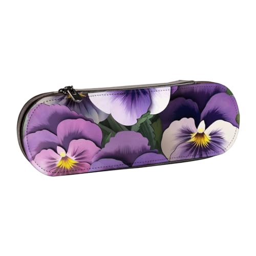 Federmäppchen aus Leder mit Stiefmütterchen-Blumen-Motiv, für Mädchen und Jungen, niedliches Federmäppchen für Stifte, Make-up-Tasche für Reisen, Schule, Büro, Uni, Schwarz , Einheitsgröße, von MKNAZ