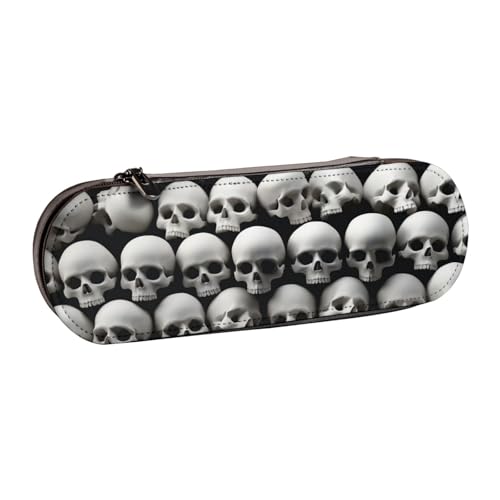 Federmäppchen aus Leder mit Totenkopf-Motiv 2, für Mädchen und Jungen, niedliches Federmäppchen, Make-up-Tasche für Reisen, Schule, Büro, Uni, Schwarz , Einheitsgröße, Schulranzen von MKNAZ