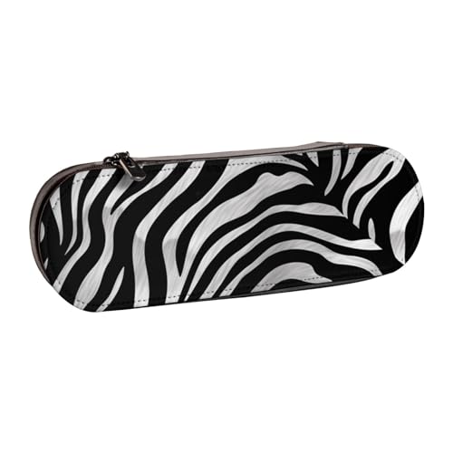 Federmäppchen aus Leder mit Zebra-Druck, für Mädchen und Jungen, niedliches Federmäppchen für Stifte, Make-up-Tasche für Reisen, Schule, Büro, Universität, Schwarz , Einheitsgröße, Schulranzen von MKNAZ