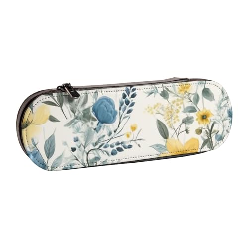 Federmäppchen aus Leder mit blauem Blumenmuster, Rosenmuster, für Mädchen und Jungen, niedliches Federmäppchen für Reisen, Schule, Büro, College, Schwarz , Einheitsgröße, Schulranzen von MKNAZ