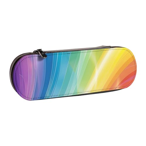 Federmäppchen aus Leder mit bunten Streifen und Regenbogen-Druck, für Mädchen und Jungen, niedliches Federmäppchen für Stifte, Make-up-Tasche für Reisen, Schule, Büro, Universität, Schwarz , von MKNAZ