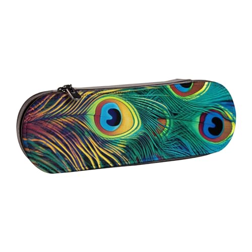 Federmäppchen aus Leder mit farbigem Pfauenmotiv, für Mädchen und Jungen, niedliches Federmäppchen für Stifte, Make-up-Tasche für Reisen, Schule, Büro, Uni, Schwarz , Einheitsgröße, Schulranzen von MKNAZ