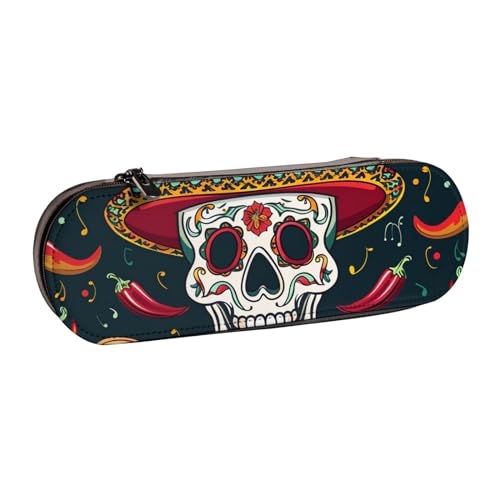 Federmäppchen aus Leder mit mexikanischem Totenkopf-Motiv, für Mädchen und Jungen, niedliches Federmäppchen für Stifte, Make-up-Tasche für Reisen, Schule, Büro, Universität, Schwarz , Einheitsgröße, von MKNAZ
