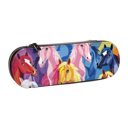 Federmäppchen aus Leder mit niedlichem Cartoon-Pferde-Muster, für Mädchen und Jungen, niedliches Federmäppchen für Reisen, Schule, Büro, Universität, Schwarz , Einheitsgröße, Schulranzen von MKNAZ