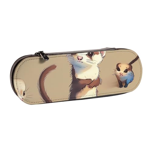 Federmäppchen aus Leder mit niedlichem Frettchen-Motiv, für Mädchen und Jungen, niedliches Federmäppchen für Reisen, Schule, Büro, Universität, Schwarz , Einheitsgröße, Schulranzen von MKNAZ