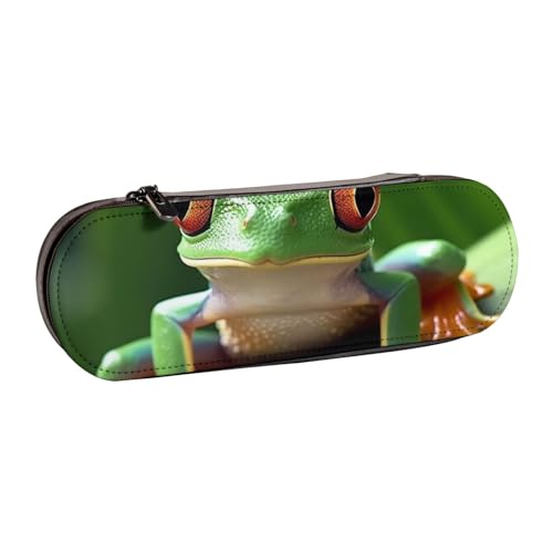 Federmäppchen aus Leder mit niedlichem Frosch-Motiv, für Mädchen und Jungen, niedliches Federmäppchen, Make-up-Tasche für Reisen, Schule, Büro, Uni, Grün, Schwarz , Einheitsgröße, Schulranzen von MKNAZ