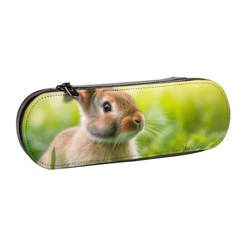 Federmäppchen aus Leder mit niedlichem Hasen-Motiv, für Mädchen und Jungen, niedliches Federmäppchen für Reisen, Schule, Büro, Universität, Schwarz , Einheitsgröße, Schulranzen von MKNAZ