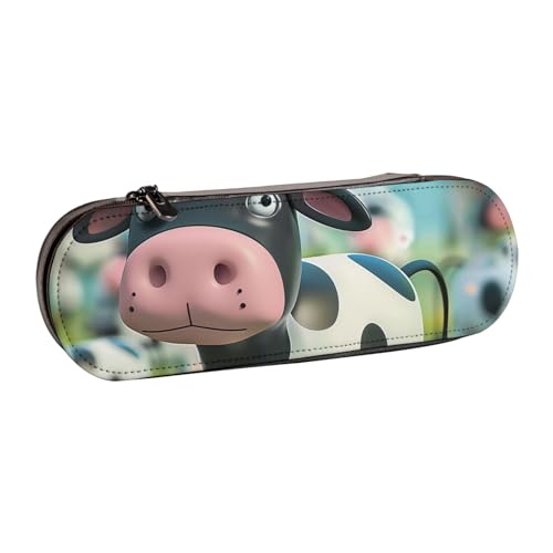 Federmäppchen aus Leder mit niedlichem Kuh-Motiv, für Mädchen und Jungen, niedliches Federmäppchen für Reisen, Schule, Büro, Universität, Schwarz , Einheitsgröße, Schulranzen von MKNAZ