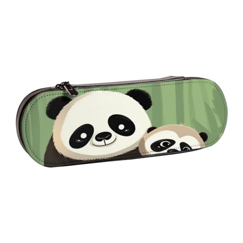 Federmäppchen aus Leder mit niedlichem Panda-Motiv, für Mädchen und Jungen, niedliches Federmäppchen für Reisen, Schule, Büro, Universität, Schwarz , Einheitsgröße, Schulranzen von MKNAZ