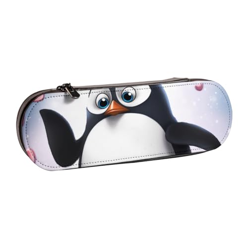 Federmäppchen aus Leder mit niedlichem Pinguin-Motiv, für Mädchen und Jungen, niedliches Federmäppchen für Reisen, Schule, Büro, Universität, Schwarz , Einheitsgröße, Schulranzen von MKNAZ