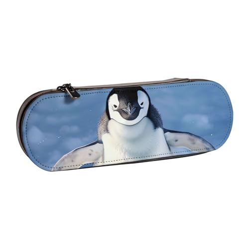 Federmäppchen aus Leder mit niedlichem Pinguin-Motiv, für Mädchen und Jungen, niedliches Federmäppchen für Reisen, Schule, Büro, Universität, Schwarz , Einheitsgröße, Schulranzen von MKNAZ