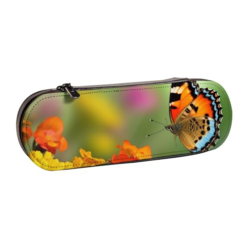 Federmäppchen aus Leder mit niedlichem Schmetterlings- und Blumendruck, für Mädchen und Jungen, niedliches Federmäppchen für Stifte, Make-up-Tasche für Reisen, Schule, Büro, Universität, Schwarz , von MKNAZ