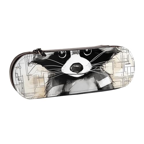 Federmäppchen aus Leder mit niedlichem Waschbär bedruckt, für Mädchen und Jungen, niedliches Federmäppchen für Stifte, Make-up-Tasche für Reisen, Schule, Büro, Universität, Schwarz , Einheitsgröße, von MKNAZ