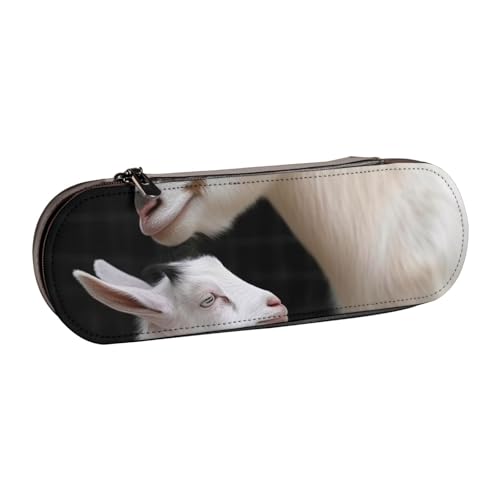 Federmäppchen aus Leder mit süßem Ziegenmutter, bedruckt, für Mädchen und Jungen, niedliches Federmäppchen für Stifte, Make-up-Tasche für Reisen, Schule, Büro, Universität, Schwarz , Einheitsgröße, von MKNAZ