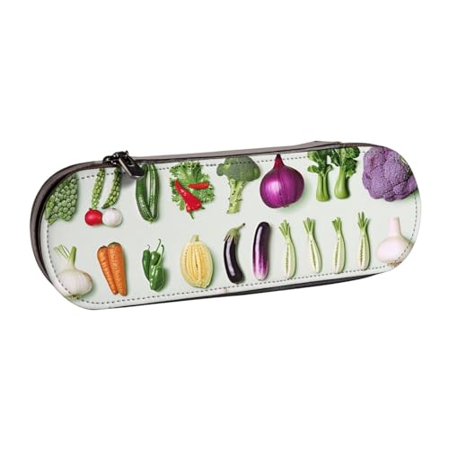 Federmäppchen aus Leder mit verschiedenen Gemüsesorten, für Mädchen und Jungen, niedliches Federmäppchen für Reisen, Schule, Büro, Uni, Schwarz , Einheitsgröße, Schulranzen von MKNAZ