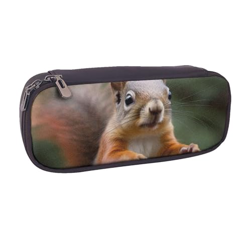 Federmäppchen aus PU-Leder, Motiv: Bauernhof mit Hirsch, Stifteetui und Make-up-Kosmetikhalter für Mädchen, Jungen, Schüler, Lustiges Eichhörnchen, Einheitsgröße, Schulranzen von MKNAZ