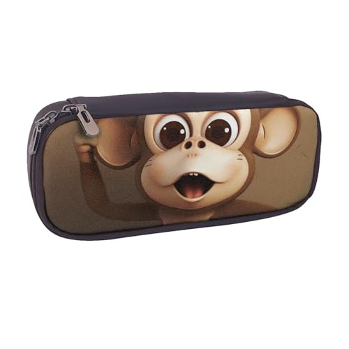 Federmäppchen aus PU-Leder, Motiv: Bauernhof mit Hirsch, Stifteetui und Make-up-Kosmetikhalter für Mädchen, Jungen, Schüler, Niedlicher Affe, Einheitsgröße, Schulranzen von MKNAZ