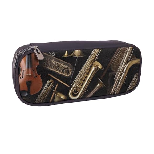 Federmäppchen aus PU-Leder, Motiv: Meeresstrand, Muscheln, Stifteetui und Make-up-Kosmetikhalter für Mädchen, Jungen, Schule, Studenten, Musikinstrumente, Einheitsgröße, Schulranzen von MKNAZ