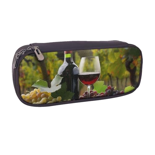 Federmäppchen aus PU-Leder, Motiv: Weltraumgalaxie mit Teleskop-Druck, Stifteetui und Make-up-Kosmetikhalter für Mädchen, Jungen, Schüler, burgunderrot, Einheitsgröße, Schulranzen von MKNAZ