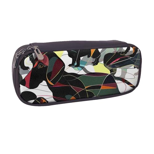 Federmäppchen aus PU-Leder für den Außenbereich, Motiv: Vögel, bedruckt, Stifteetui und Make-up-Kosmetikhalter für Mädchen, Jungen, Schule, Studenten, Black Dogs Dackel, Einheitsgröße, Schulranzen von MKNAZ