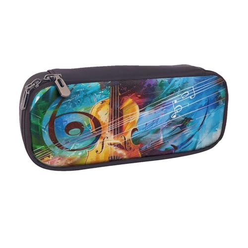 Federmäppchen aus PU-Leder für den Außenbereich, Motiv: Vogelhaus, für Mädchen, Jungen, Schule, Studenten, Musikgitarre, Einheitsgröße, Schulranzen von MKNAZ