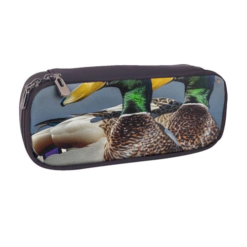 Federmäppchen aus PU-Leder für den Außenbereich, Motiv: Vogelhaus, für Mädchen, Jungen, Schule, Studenten, Stockente, Einheitsgröße, Schulranzen von MKNAZ