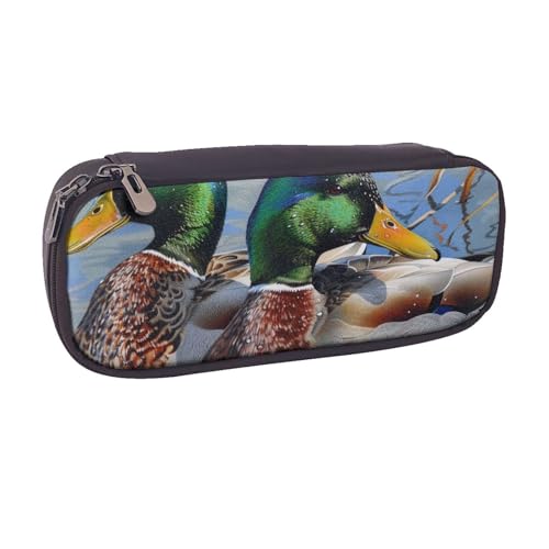 Federmäppchen aus PU-Leder für den Außenbereich, Motiv: Vogelhaus, für Mädchen, Jungen, Schule, Studenten, Stockente 1, Einheitsgröße, Schulranzen von MKNAZ