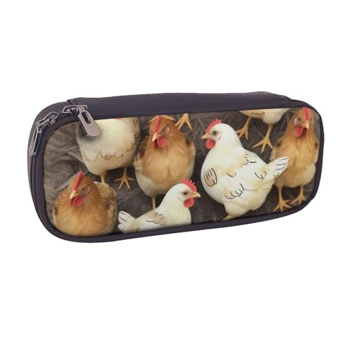 Federmäppchen aus PU-Leder mit Buchzimmer-Bibliotheksdruck, Flip-Stifttasche und Make-up-Kosmetikhalter für Mädchen, Jungen, Schule, Studenten, Ein Hühnerbrute, Einheitsgröße, Schulranzen von MKNAZ